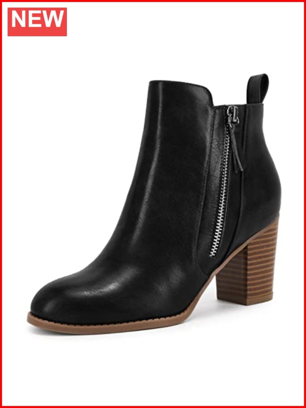Faux Leather Suede Ankle Boots Chunky Block Heel Pointed Toe Side Zip Booties